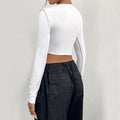women's clothing  autumn and winter cut out strap super short round neck t-shirtfashioneasiest for match ribbed long sleevestops