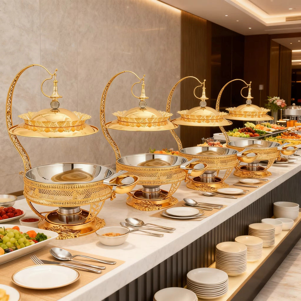 Gold stainless steel buffet warmer - hotel hanging cover buffet stove - alcohol-fired heating and insulation furnace