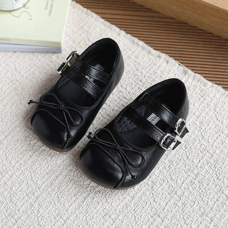 Vancahao  spring and autumn new girls' ins french style leather shoes children's bow princess shoes soft sole flats
