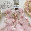 summer sleeveless girls' chic 3d floral dress - new embroidered lace mesh dress