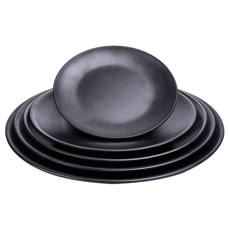 Melamine black tableware plastic dish imitation porcelain dinner plate cold dish plate barbecue hot pot plate barbecue restaurant plate commercial