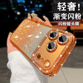 Premium rhinestone-embellished frame case for iphone 17 pro max - orange phone case, apple 15 gradient glitter full coverage