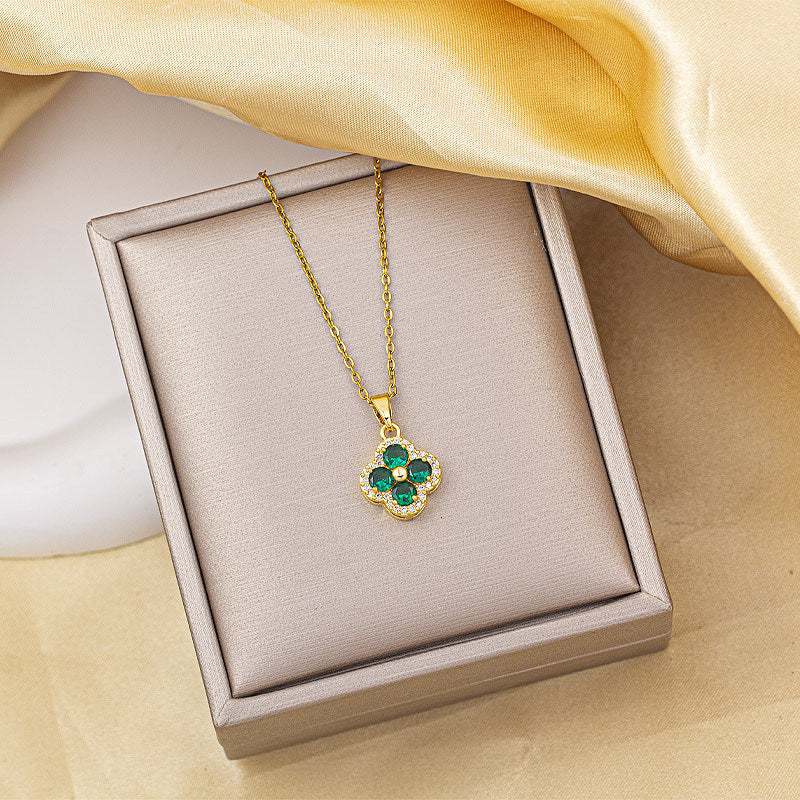 Titanium steel necklace women's hot style accessible luxury four-leaf clover pendant high-end niche style easiest for match flower clavicle chain jewelry wholesale