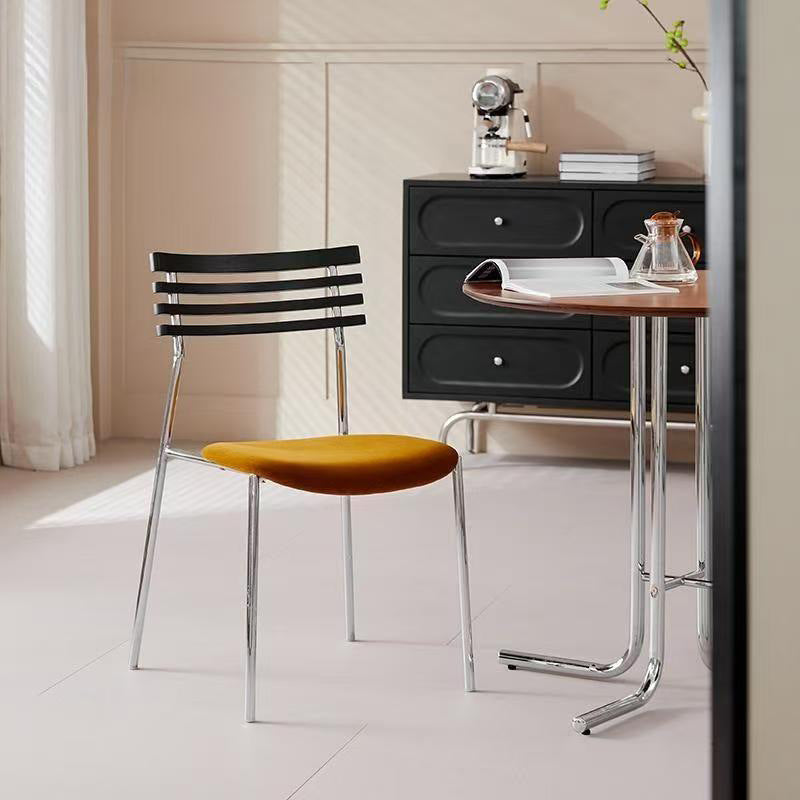 Creative milk tea shop backrest chair - minimalist metal frame upholstered dining chair - retro designer cafe restaurant chair