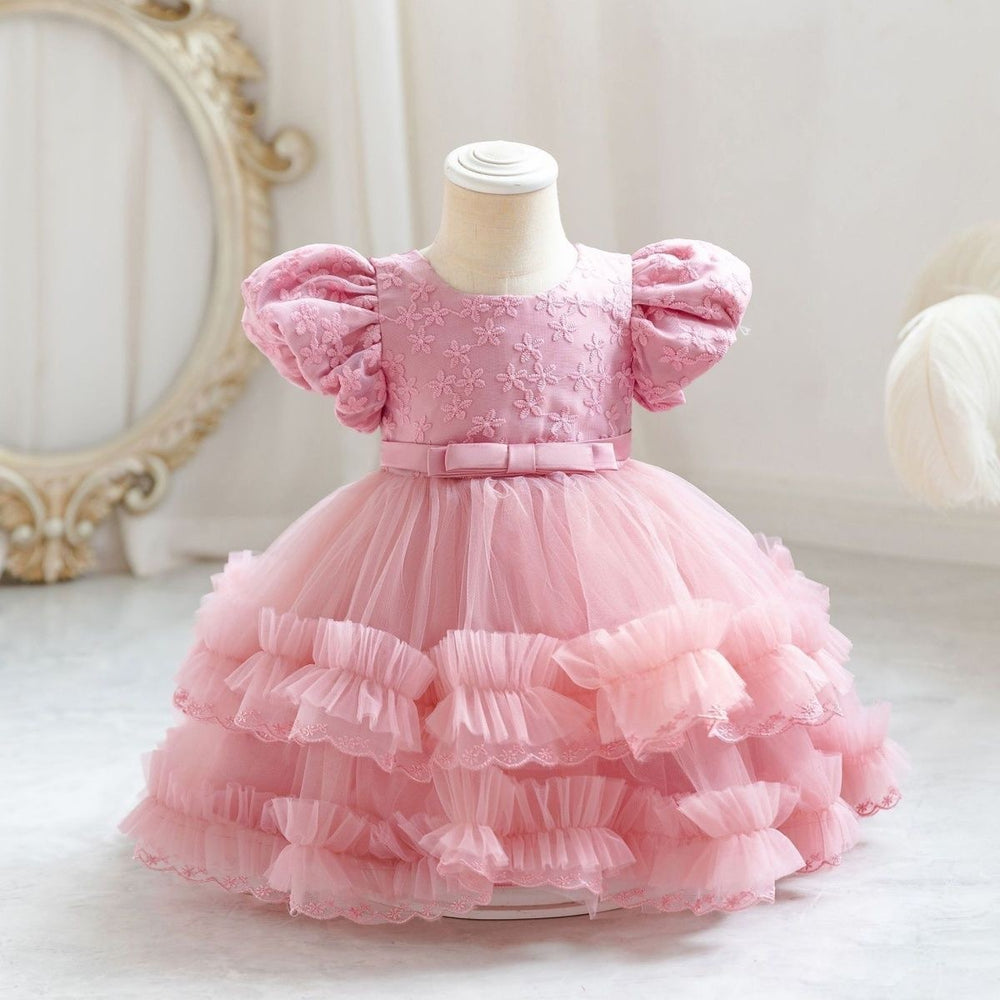 Girls' tutu dress with puff sleeves - european & american style princess dress for kids - birthday party & performance outfit - trendy mesh dress