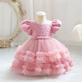 Girls' tutu dress with puff sleeves - european & american style princess dress for kids - birthday party & performance outfit - trendy mesh dress