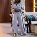 European and american cross-border women's fashion:  autumn new collection - stylish striped cropped long-sleeve shirt and wide-leg pants casual set