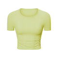 Spr ribbed micro-pleated waist short sports short-sleeved high-elastic naked-slim silmslimming look yoga topsds374