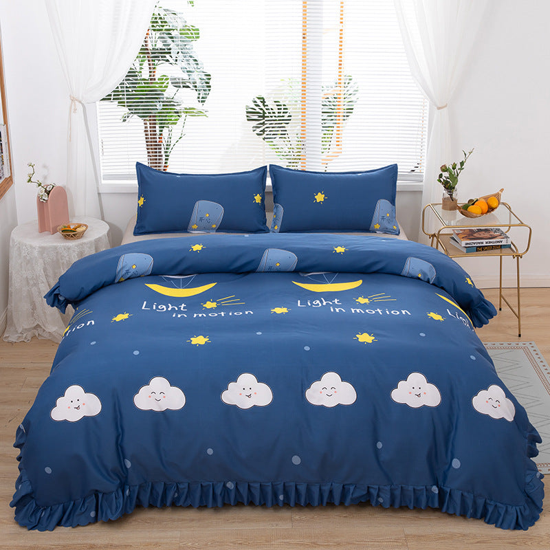 Korean style lace duvet cover, king size 220*240cm, princess duvet cover, student dorm single duvet cover, cartoon wedding bedding