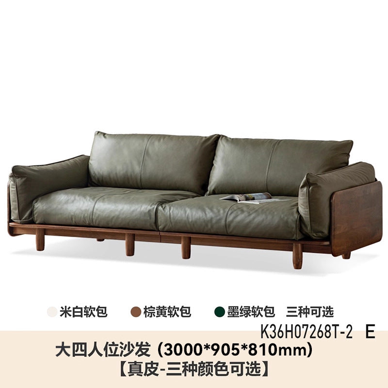 Bean bag sofa american retro oil wax living room medieval style three-person straight row small apartment first layer cowhide oil wax leather