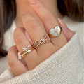 European and american cross-border jewelry: ins-style sweet hollow heart ring 4-piece set, geometric irregular diamond-studded flower rings