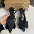 Za new 2024 spring low heel women's shoes - black stiletto pointed toe pumps with bow detail, open back fashion sandals
