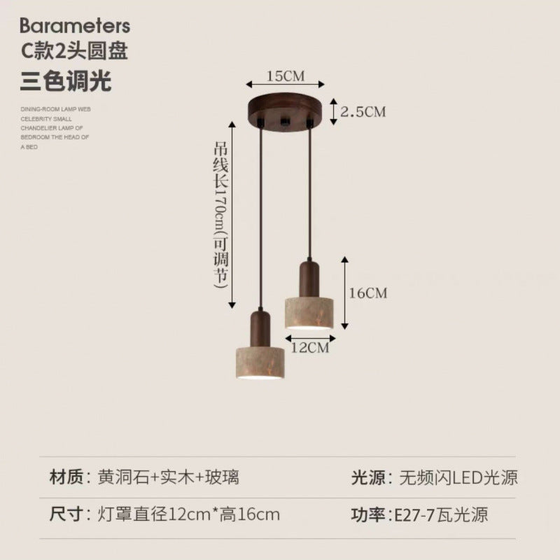 Yellow travertine bedroom bedside chandelier Japanese wabi-sabi retro restaurant chandelier designer homestay restaurant chandelier