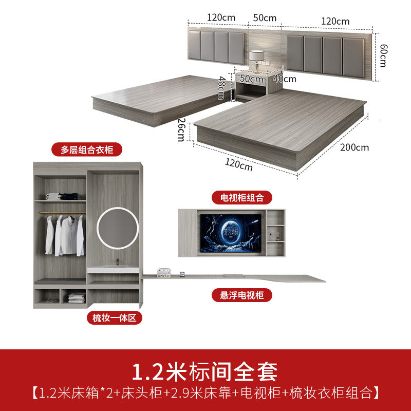 Hotel furniture standard room hotel bed hotel room bed rental house b&b bed double bed box combination cabinet wardrobe