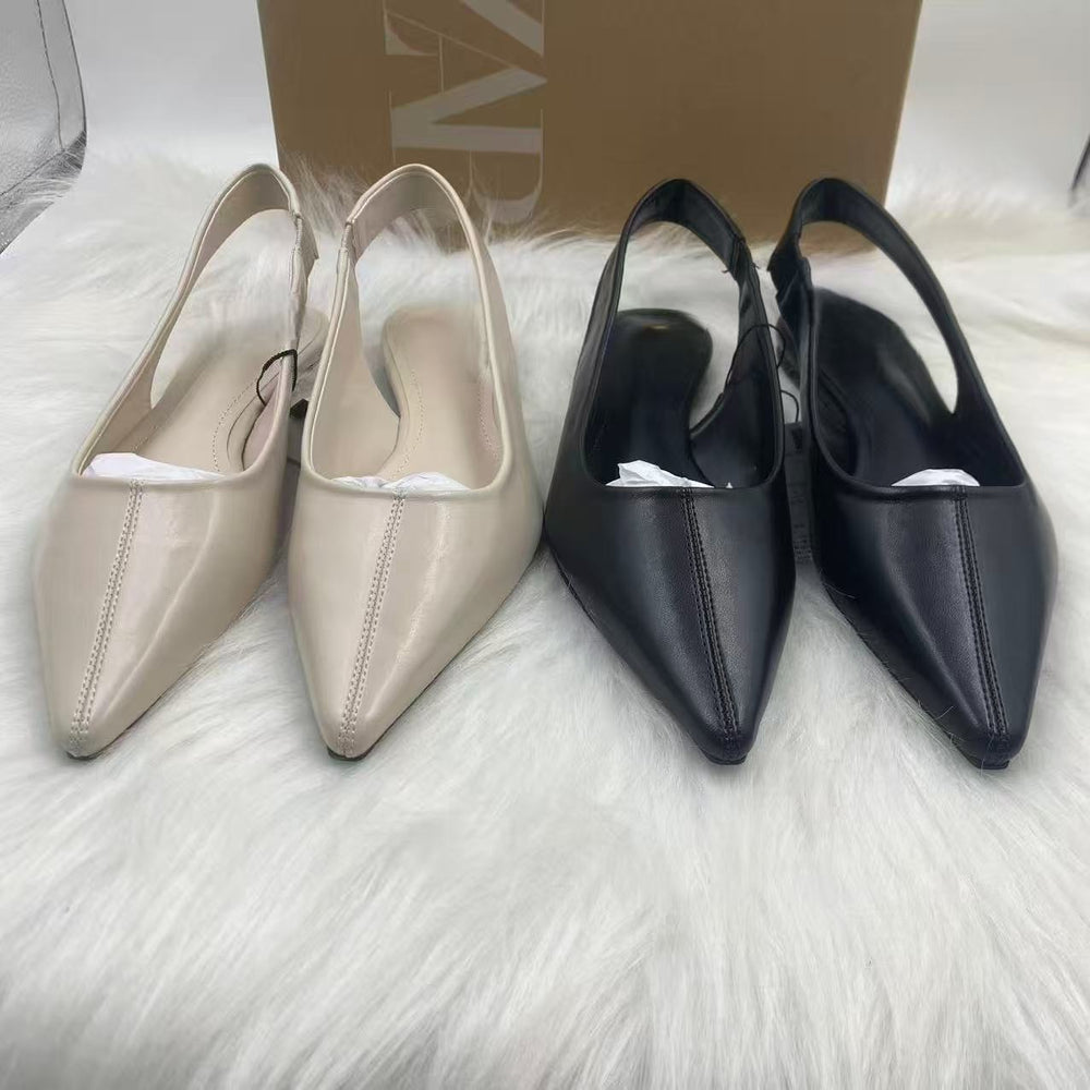 Za2025 new pointed-toe stiletto heel sandals - open back, flat sole, elegant ruched detail, back strap, casual everyday style