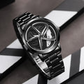 New hollow-out creative tech men's steel band watch with rotating bezel - cross-border quartz watch