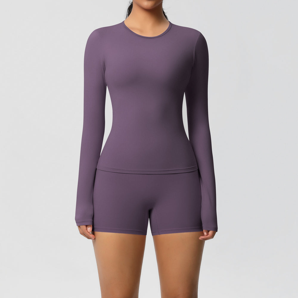 New arrival cross-border pure color double-sided brushed tight long yoga suit sports running fitness suit two-piece set for women