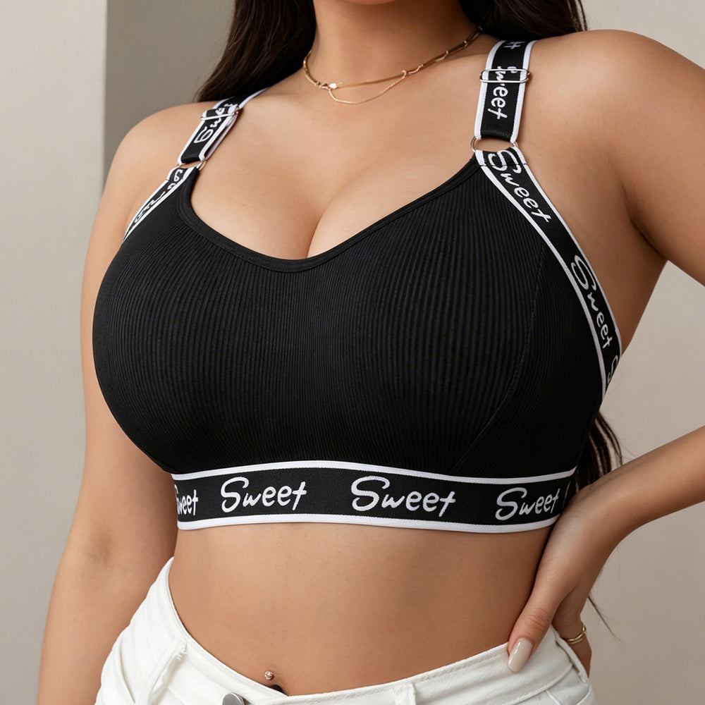 plus size sports women's bra sports vest style plaid beautiful back push-up fat mm non-leather breathable bra for women