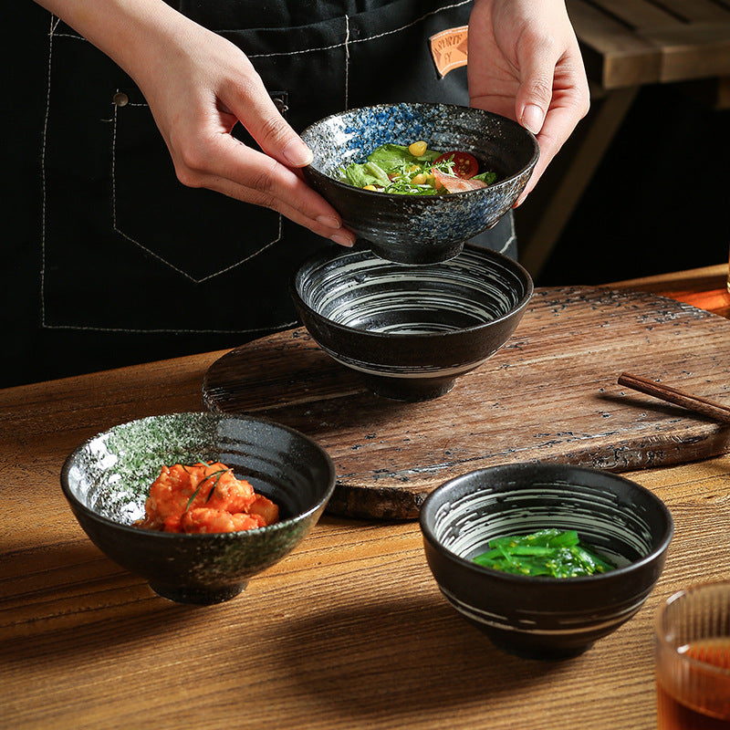 Japanese-style retro ceramic rice bowl - underglaze decoration, high-value design - suitable for restaurants, hotels, home use, and business settings - also ideal as a ceramic dessert bowl