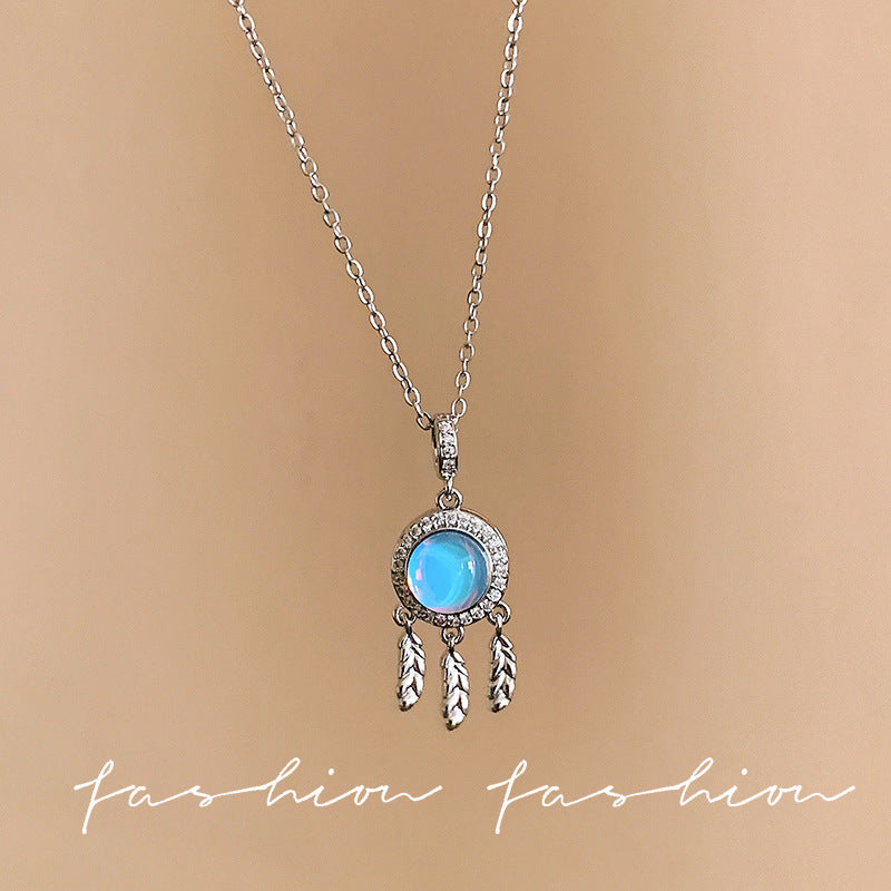 Casual moonstone dream catcher necklace for women, accessible luxury, unique design, clavicle chain, elegantniche styleinsstylish accessories