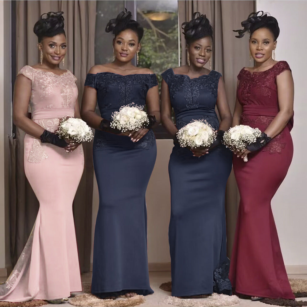 new european and american style african women's bridesmaid dresses long gowns  train evening party dresses