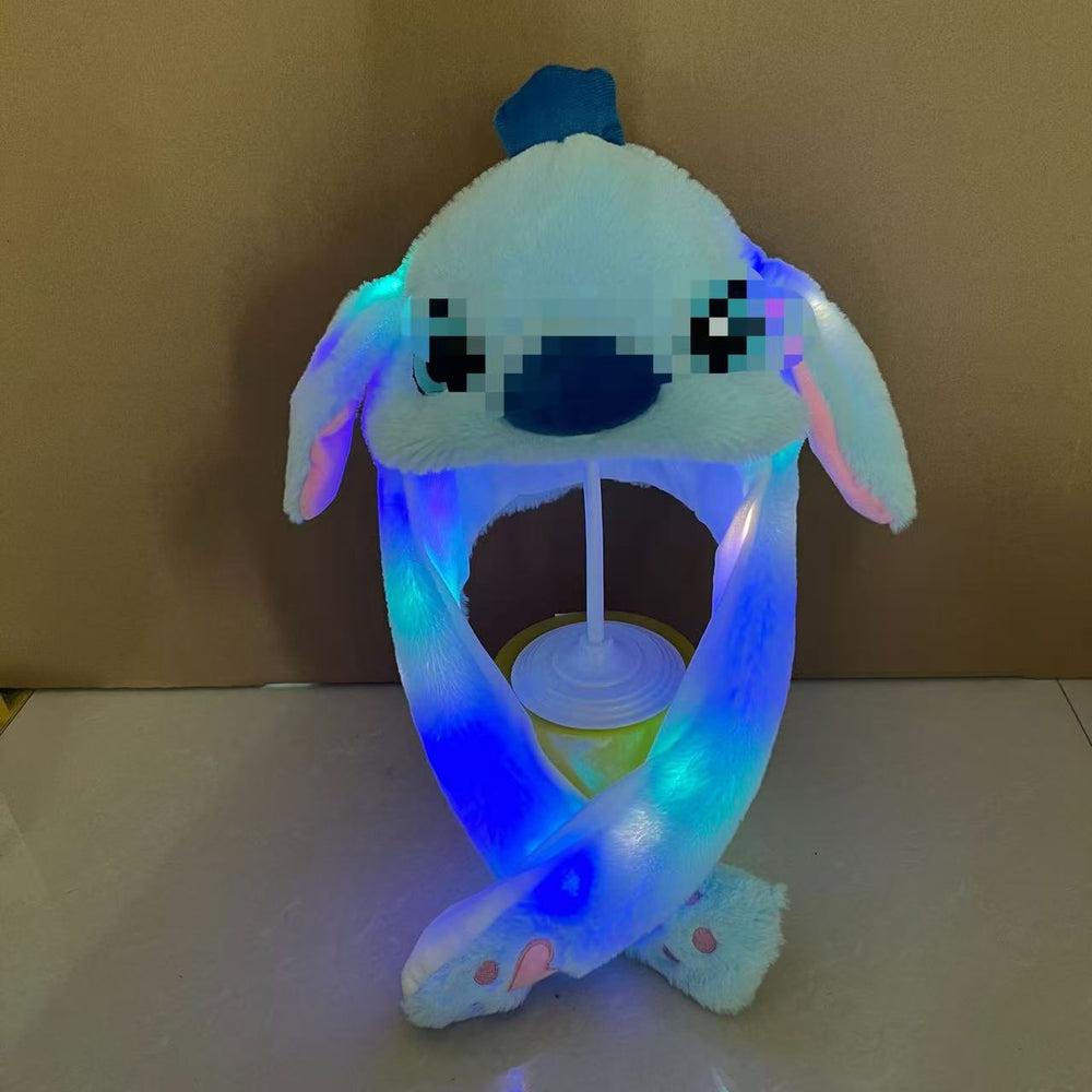 Tiktok viral cute plush bunny hat - squeeze the ears to make them move! light-up airbag beanie for warmth and cold protection