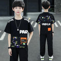 Boys' summer outfit set:  new styles for older boys - stylish, sporty, short-sleeved korean fashion