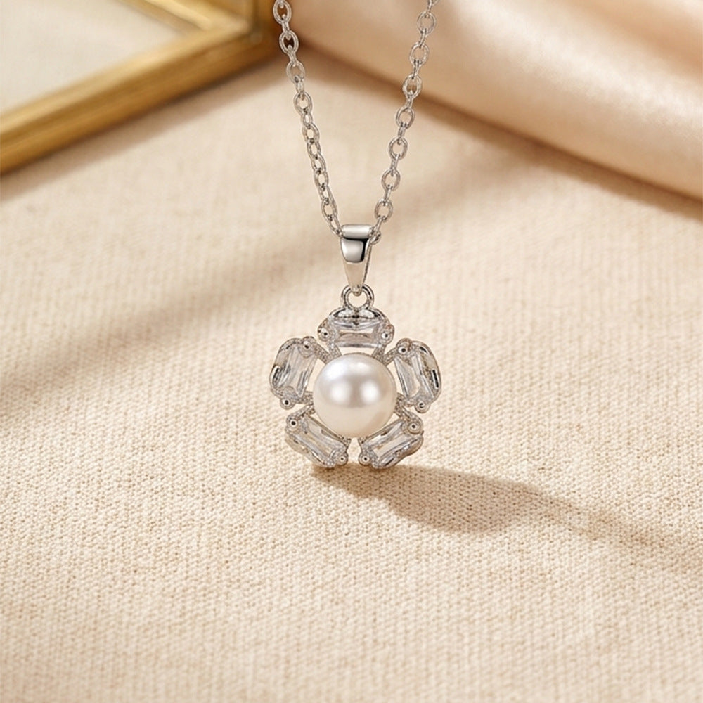 European and american hot-selling fashion zircon pearl necklace for women, lightweight luxury, niche, versatile, elegant, fashionable titanium steel clavicle chain jewelry