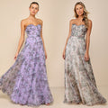 C7751 cross-border  new women's tube top fishbone floral pleated long evening dress fairy chiffon long skirt