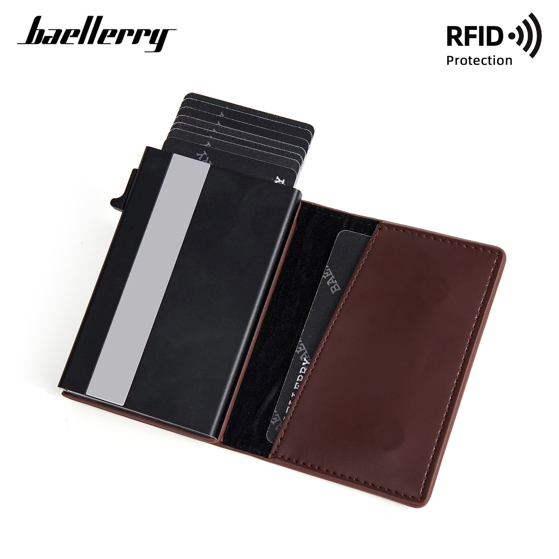 New men's senior sense baellerry side push zipper bag magnet aluminum box RFID elastic card type card bag card holder