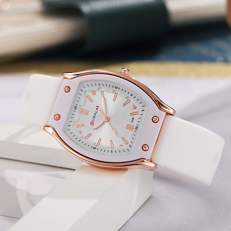 New arrival tweed style wine barrel square women's silicone watch high-looking women's watch student women's niche style quartz watch