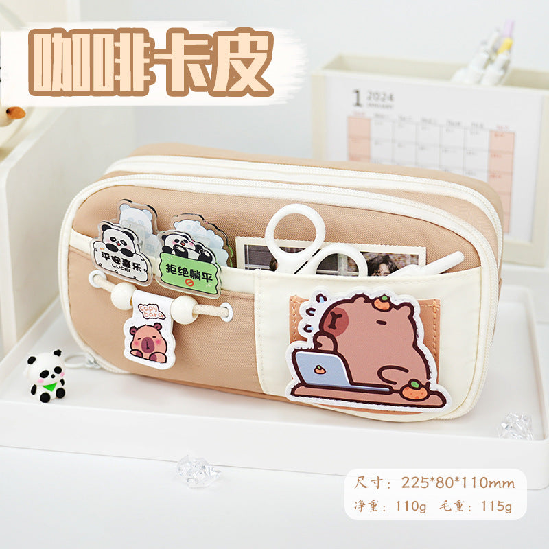 School season pencil bag large capacity cute cute apple pencil bag primary school students multi-layer stationery bag drawstring high value