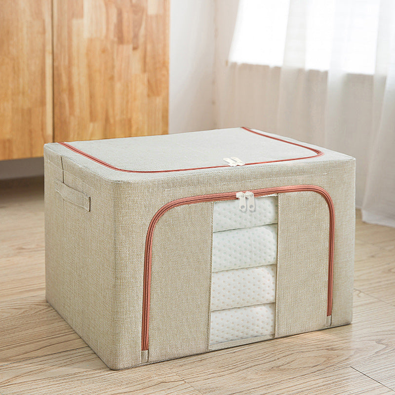 Cotton and linen folding storage box large capacity thickened steel frame thickened household clothes finishing box wardrobe special Baina box