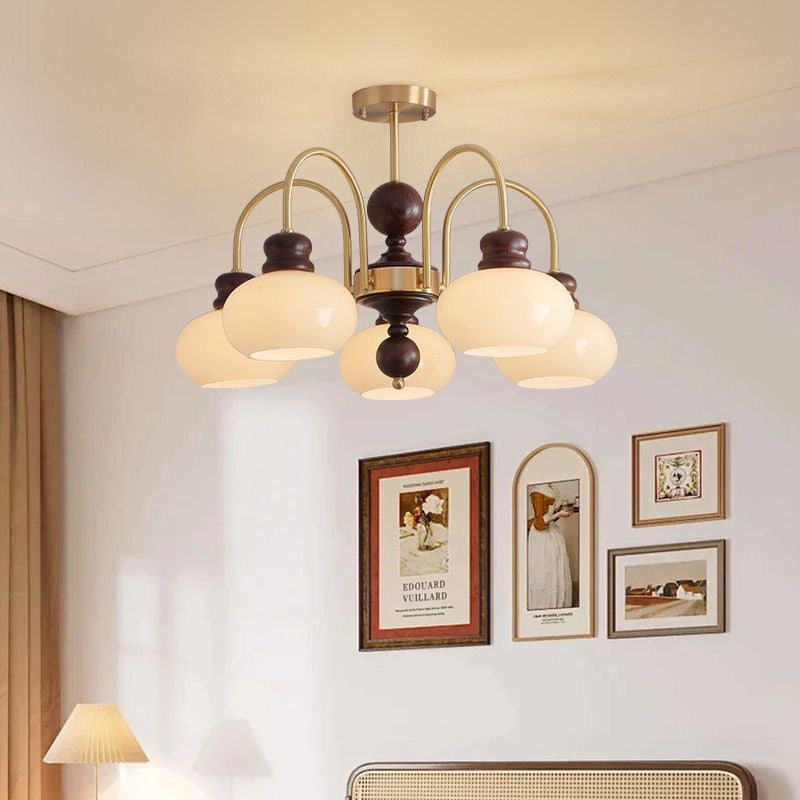 French retro living room main light high-end bedroom room lighting dining room magic bean chandelier new Chinese all-copper chandelier