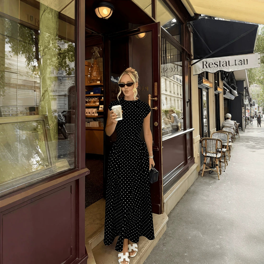 cross-border fashionexportfrenchretro polka dot waist slimming lookdressspring & fall summerelegantelegancelong skirt