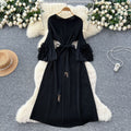 European and american fashion 3d floral flared sleeve tie-waist pleated maxi dress - slimming, elegant, and flowy