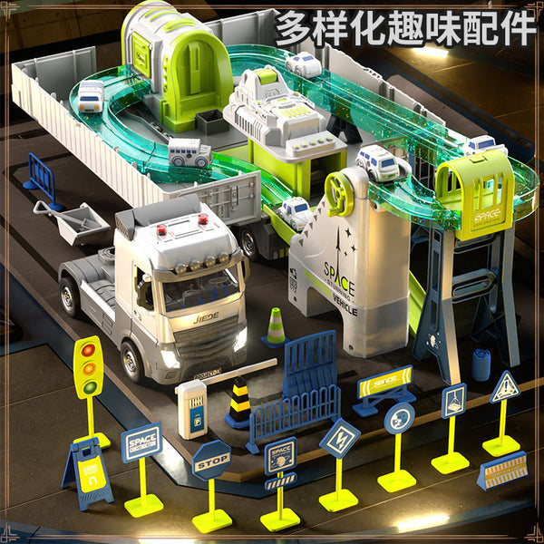 Large children's alloy container truck crane can open the door to climb stairs track construction vehicle toy set male