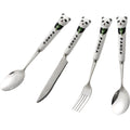 Cartoon stainless steel cutlery set: cute kids' forks with stylish ceramic handles, exquisite dessert spoons, and serving spoons