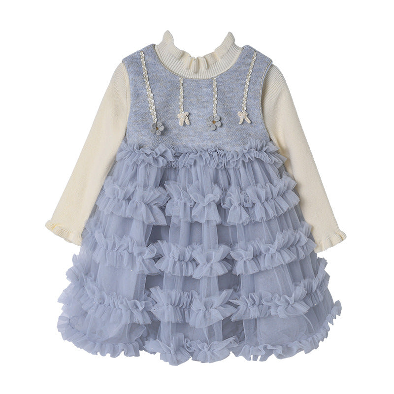 Girls' dress  autumn/winter collection: stylish fleece-lined vest dress with mesh tutu skirt - perfect for birthdays and first birthday celebrations