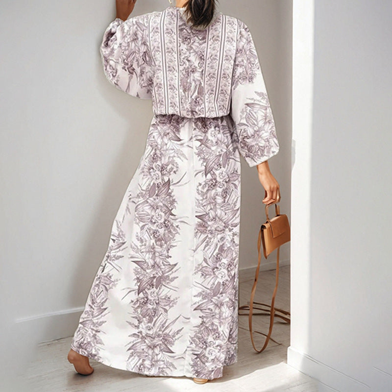 women's summer new arrivals:  cross-border fashion - elegant printed v-neck tie-strap maxi dress
