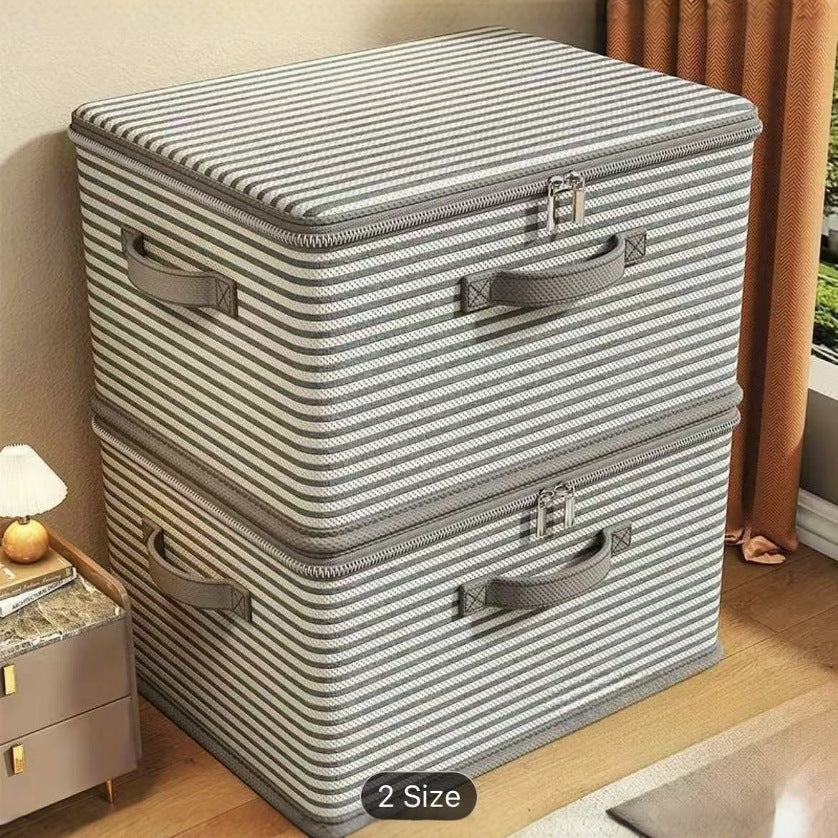 Non-woven fabric with lid clothing storage box household folding storage box striped storage box wardrobe storage zipper box