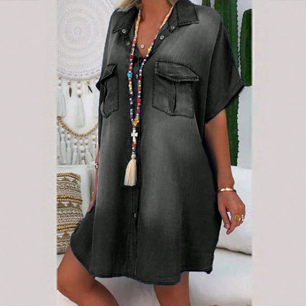 Cross-border trend summer new European and American, pocket open chest nail button short-sleeved denim dress