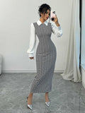 Amazon slim-fit bubble sleeve dress - women's tk cross-border houndstooth bodycon maxi dress
