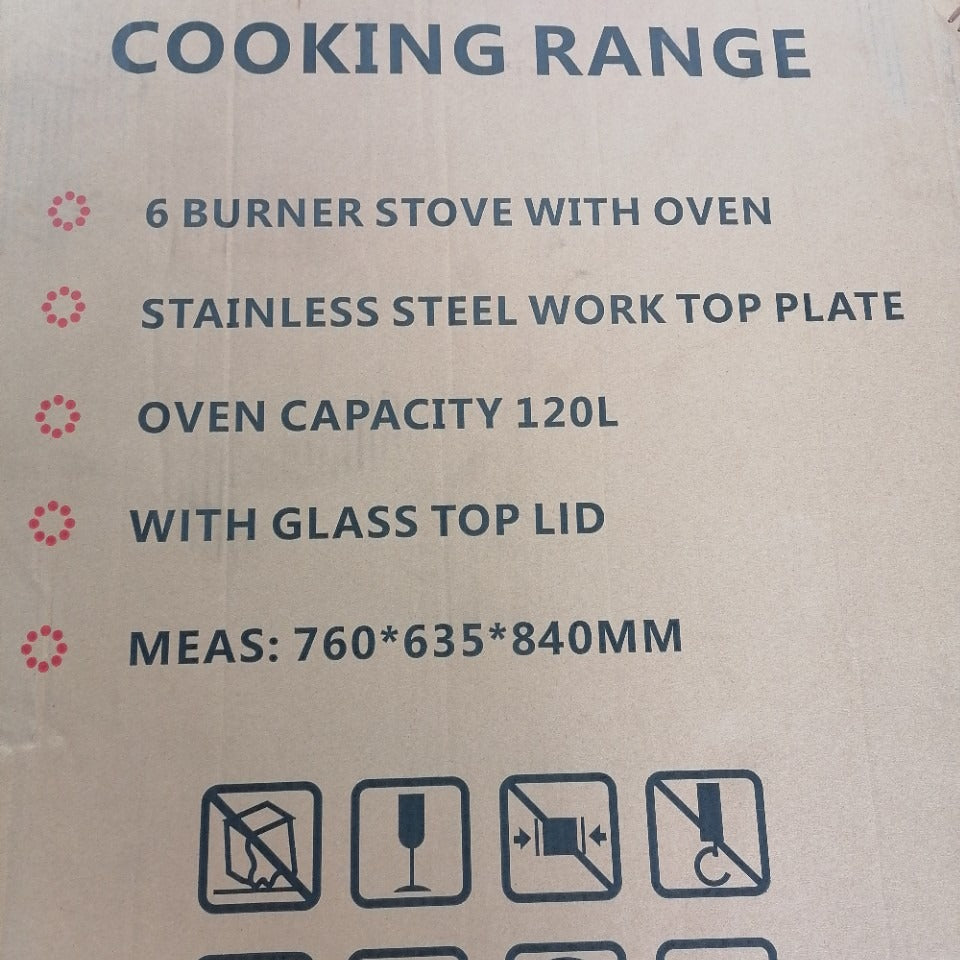 Burner stove with gas oven upright integrated stove 6 six burners 760 wide european standard british standard barbecue