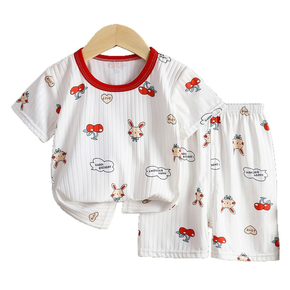 Summer kids' ice silk short sleeve and shorts set - lightweight air conditioning clothing for boys and girls - wholesale baby pajamas and loungewear
