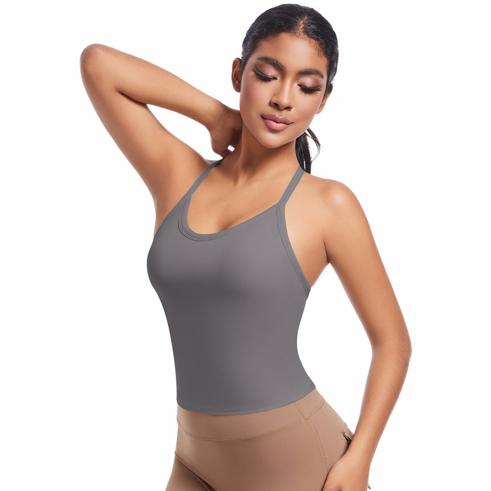 European and american new crossover strap backless sports bra yoga top long shaping bodysuit running fitness tank top for women