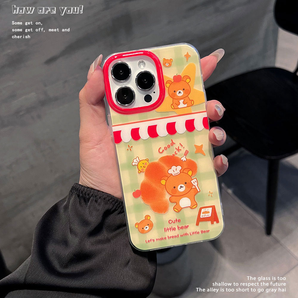 Casual green bottom rilakkuma suitable for apple 17 mobile phone case iphone16pro cute girl bear mobile phone case