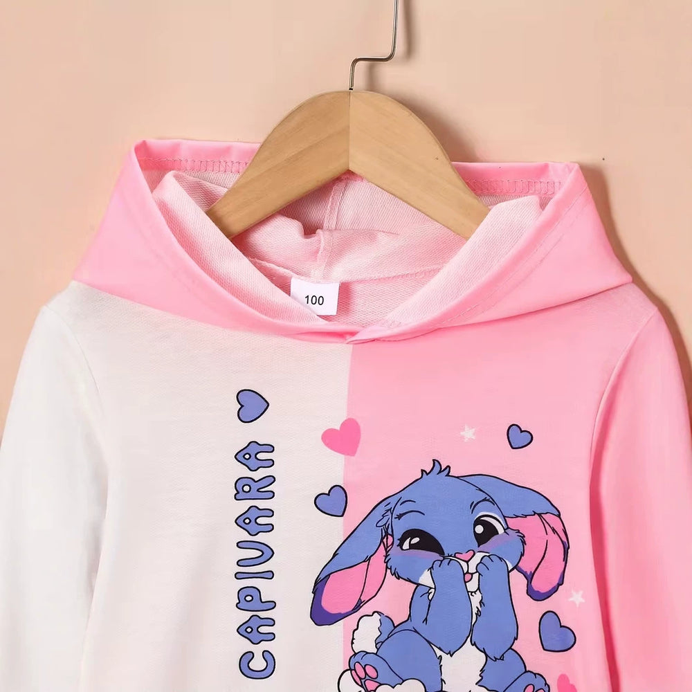 Kids' hoodie set, cross-border hot-selling cartoon animal print girls' fashion hooded sweatshirt and sweatpants set