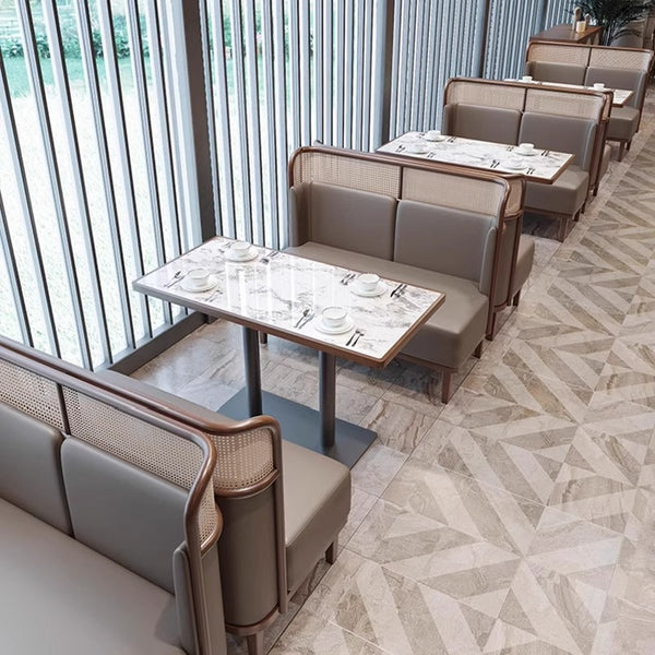 Customized Western Restaurant Card Seat Sofa Commercial Hot Pot Restaurant Hunan Restaurant Chain Store Teahouse Solid Wood Rattan Table and Chair Combination