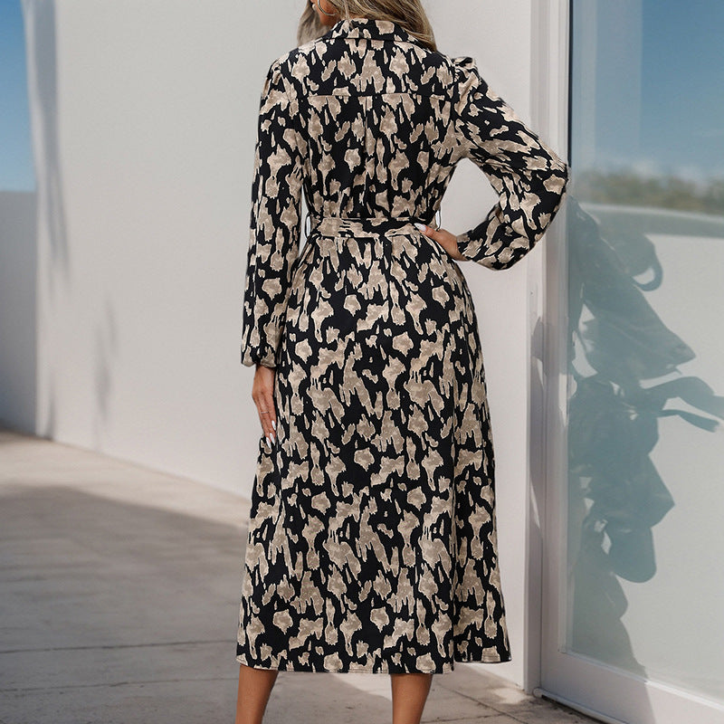 Independent Station Foreign Trade 2025 New European and American Autumn Women's Cross-border Long Sleeve Cardigan Printed Dress
